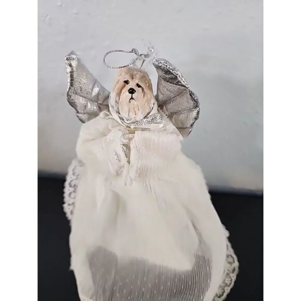 Angelic white/tan Shihtzu Dog Tree Topper 10.5